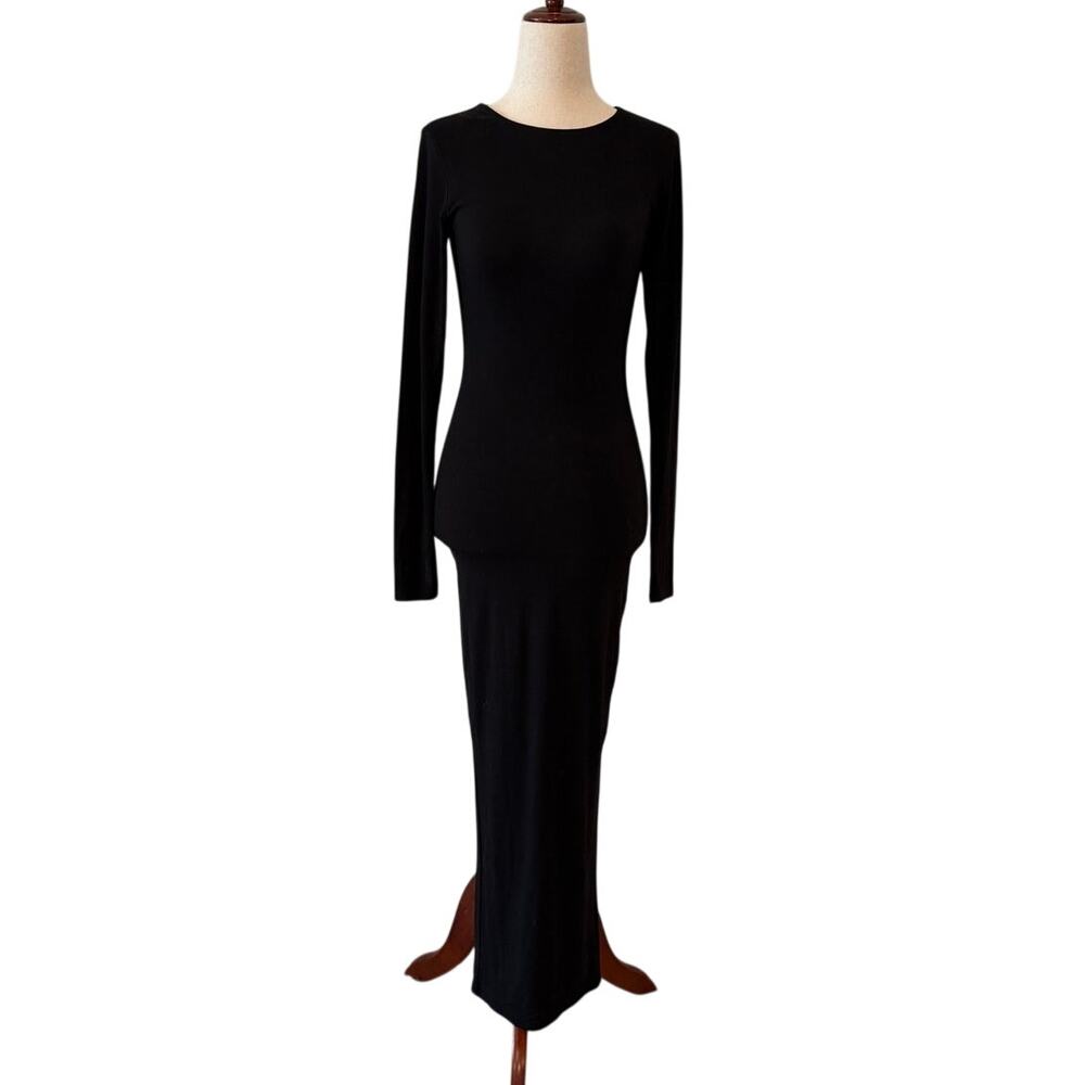 Naked Wardrobe Black Long Sleeve Bodycon Midi Dress, Women’s Small